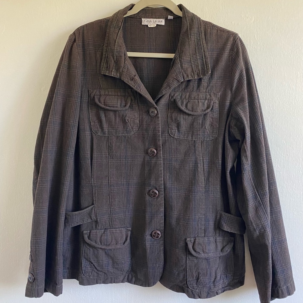 Y2K Plaid Shacket Blazer Brown Size Large Dark academia preppy